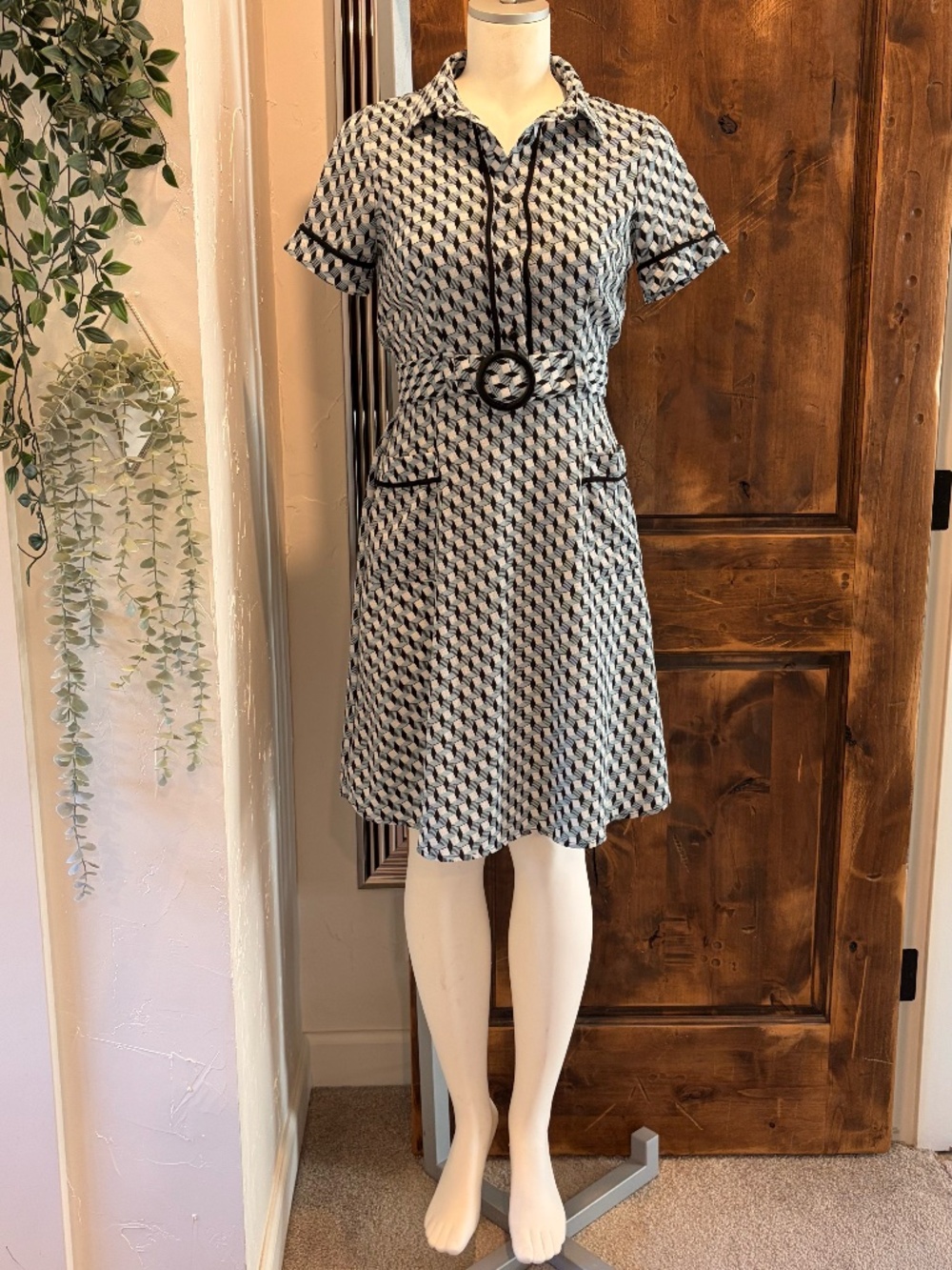 Vintage Monteau LA Geometric Belted Mini Dress – Size S